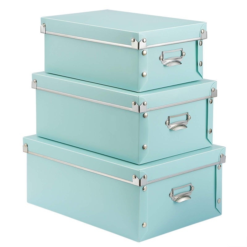 SEEKIND Foldable Storage Box with Lids and Handles Decorative, 3 in 1 Set, Multiple Size Plastic Box for Clothes, Cosmetic, Books â€¦ - Image 1